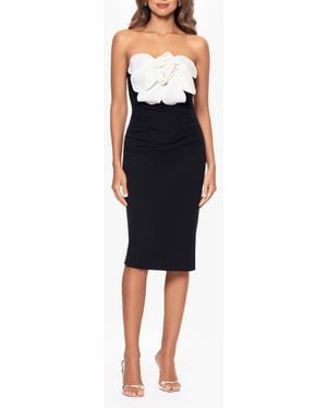 Betsy & Adam Floral Appliqué Strapless Scuba Knit Sheath Cocktail Dress - Black