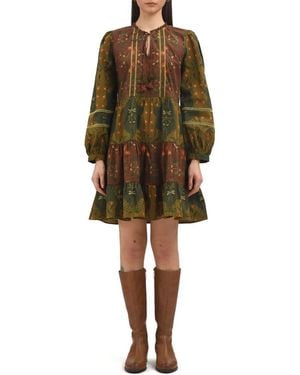 CELINA MOON Floss Floral Long Sleeve Cotton Minidress - Green