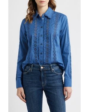 Boden Sienna Embroidered Detail Cotton Button-Up Shirt - Blue