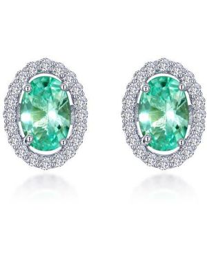 Lafonn Oval Lab Grown Sapphire & Simulated Diamond Halo Stud Earrings - Green