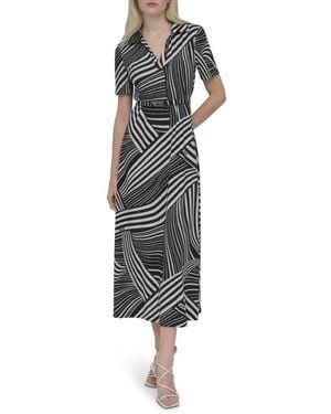 DKNY Short Sleeve Belted Maxi Dress - Black