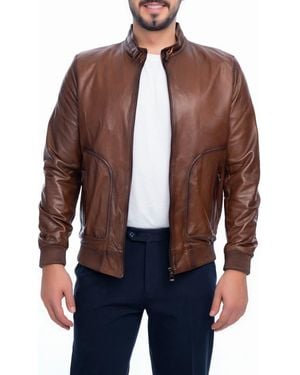 VELLAPAIS Larue Leather Jacket - Brown