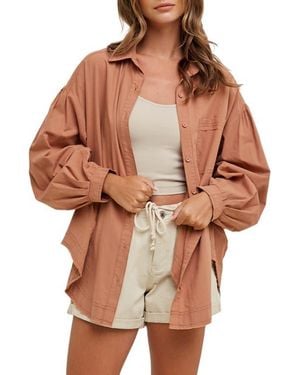 Wishlist Balloon Sleeve Button-Up Shirt - Brown