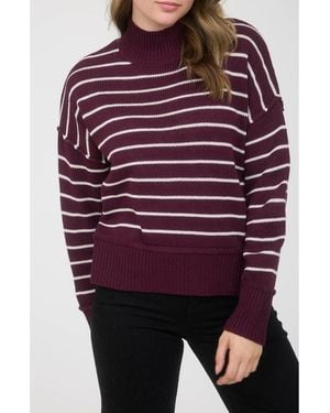 Blu Pepper Stripe Mock Neck Sweater - Red