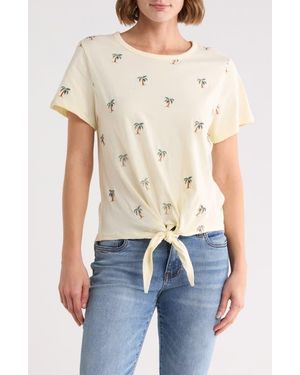 Lucky Brand Tie Front Embroidered Tee - Blue