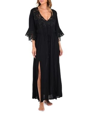 L'Agence Deanna Long Sleeve Cover-Up Maxi Dress - Black