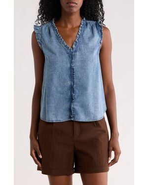 Daniel Rainn Ruffle Button-Up Top - Blue