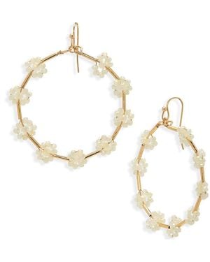 Cara Beaded Flower Hoop Earrings - Metallic