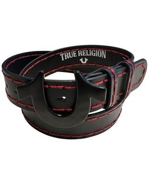 TRUE RELIGION Lucky Break Horseshoe Buckle Leather Belt - Black