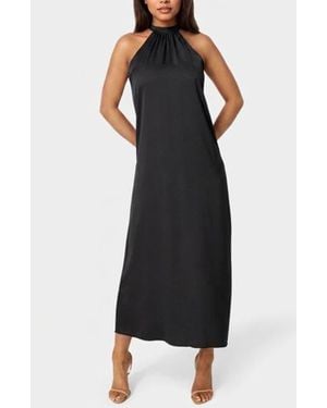 Bebe Crushed Satin Mock Neck Maxi Dress - Black