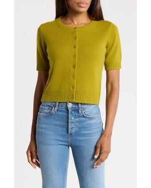 Joie Cashmere Short-Sleeve Crewneck Cardigan - Blue