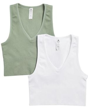 90 Degrees Seamless V-Neck Rib Crop Tank - Green