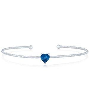 Simona Birthstone Cubic Zirconia Heart Open Cuff Bracelet - Blue