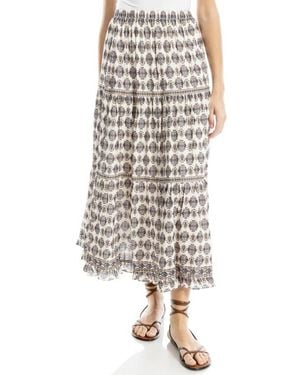 Max Studio Floral Wreath Print Tiered Cotton Blend Maxi Skirt - Multicolor