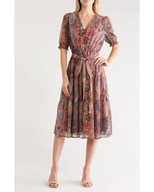 Gemma  Jane Paisley Tie Waist Midi Dress - Multicolor