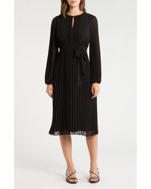 Sam Edelman Long Sleeve Plissé Maxi Dress - Black