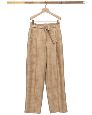 3.1 Phillip Lim Plaid Belted High Waist Wide Leg Linen Blend Pants - Natural