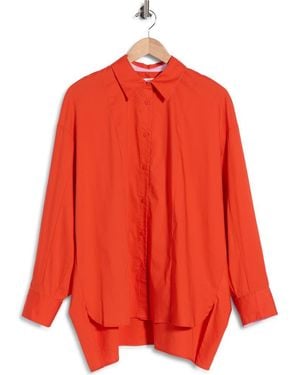 Diane von Furstenberg Laura Oversize Button-Up Tunic Shirt - Red