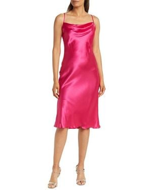 Bebe Satin Cowl Neck Midi Dress - Pink