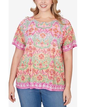 Ruby Rd. Sublimation Floral Short Sleeve Jersey Top - Red