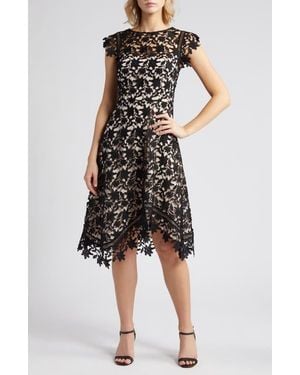 Eliza J Lace Asymmetric Cocktail Dress - Black