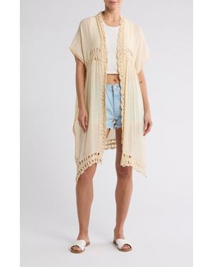 Forgotten Grace Crochet Inset Ruana - Natural