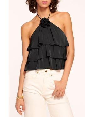 Ramy Brook Minnie Tiered Ruffle Halter Top - Black