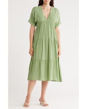 Wishlist Drop Shoulder Tiered Babydoll Midi Dress - Green