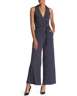 Nina Leonard Sleeveless Faux Wrap Jumpsuit - Blue