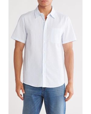 Joe's Jeans Stripe Cotton Seersucker Short Sleeve Button-Up Shirt - Blue