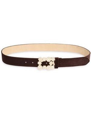Steve Madden Rhinestone Buckle Velvet Belt - Brown