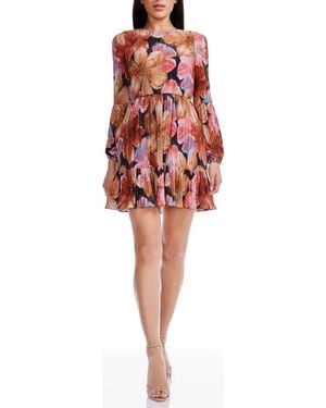 Dress the Population Aulani Floral Long Sleeve Minidress - Red