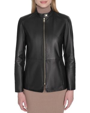 Cole Haan Leather Biker Jacket - Black