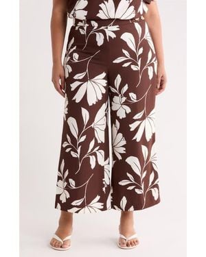 Anne Klein Floral High Waist Crop Wide Leg Pants - Multicolor
