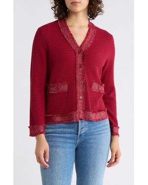 Adrianna Papell Frayed Knit Cardigan - Red