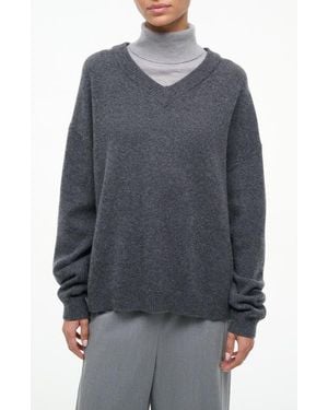 STAUD Doris Layered Look Cashmere Sweater - Gray