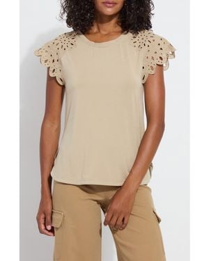Lyssé Katarina Eyelet Cap Sleeve T-Shirt - Brown