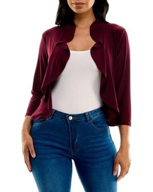 Nina Leonard Ruffle Three-Quarter Sleeve Bolero - Red