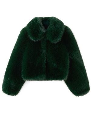 Mango Bola Faux Fur Jacket - Green