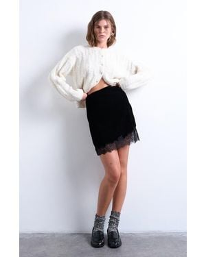 TOPSHOP Velvet Lace Trim Miniskirt - Black