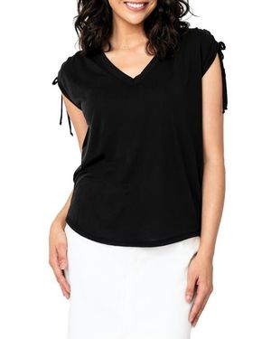Gibsonlook Cinched Shoulder Cap Sleeve T-Shirt - Black