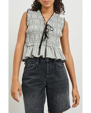 Rails Martine Gingham Smocked Ruffle Crop Top - Blue