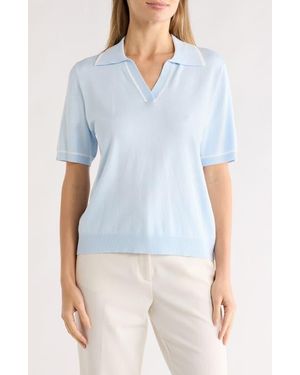 Gemma Jane Tipped Johnny Collar Polo Sweater - Blue