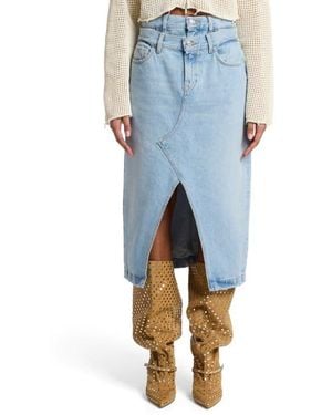 Seven7 Double Waistband Denim Maxi Skirt - Blue