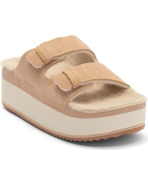 Reef Ojai Ciara Faux Shearling Lined Platform Slide Sandal - Natural