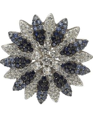 Suzy Levian Floral Sterling Sapphire Sapphire Diamond Brooch - Blue