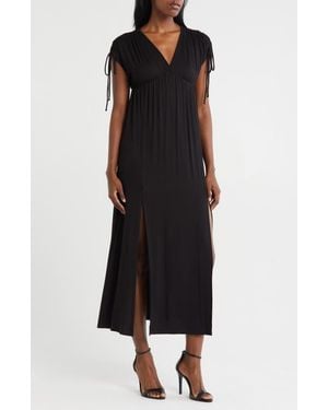 Loveappella Shoulder Tie Maxi Dress - Black