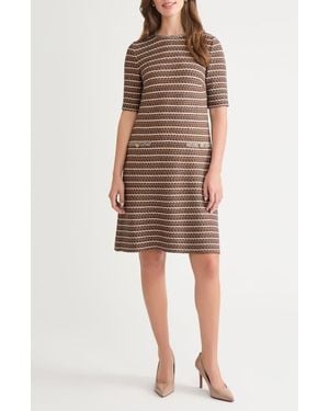 Ming Wang Braid Trim Knit A-Line Dress - Brown