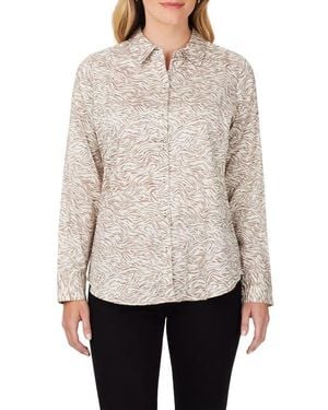 Foxcroft Davis Zebra Print Button-Up Shirt - White