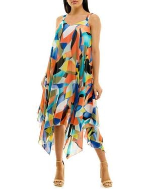 Nina Leonard Patterned Handkerchief Hem Dress - Orange
